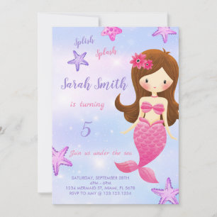 Pink mermaid verjaardagsuitnodiging kaart