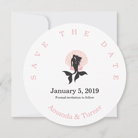 Pink Mermaids Couple on a Seashell Design Save The Date (Achterkant)