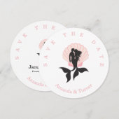 Pink Mermaids Couple on a Seashell Design Save The Date (Voorkant / Achterkant)