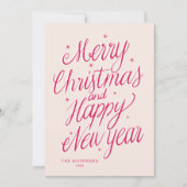 Pink Merry Christmas and Happy New Year signature Feestdagenkaart (Voorkant)