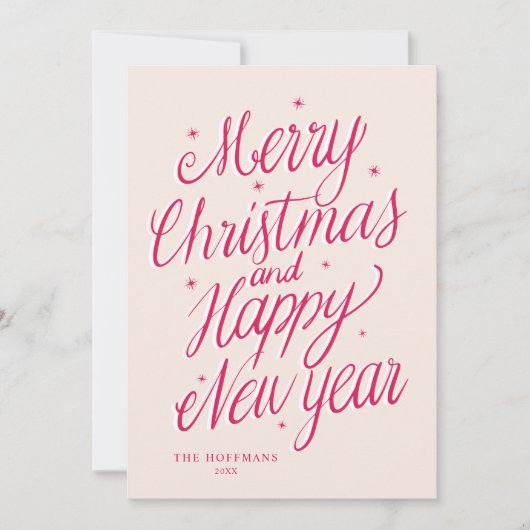 Pink Merry Christmas and Happy New Year signature Feestdagenkaart (Voorkant)