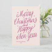 Pink Merry Christmas and Happy New Year signature Feestdagenkaart (Staand voorkant)