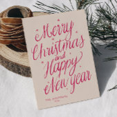 Pink Merry Christmas and Happy New Year signature Feestdagenkaart