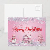 Pink Merry Christmas Briefkaart (Voorkant / Achterkant)