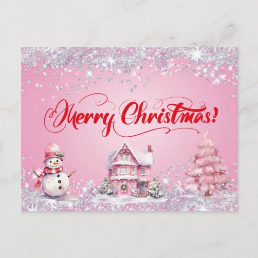 Pink Merry Christmas Briefkaart (Voorkant)