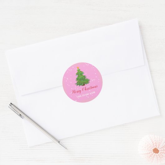 Pink Merry Christmas business Sticker (Envelop)