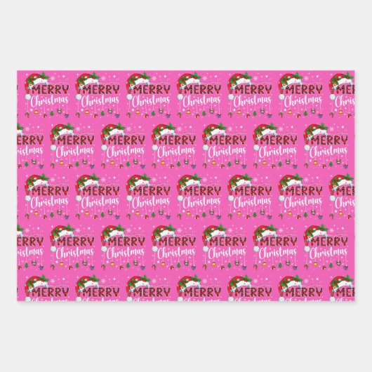 Pink Merry Christmas Santa Hat Reindeer Xmas Pink Inpakpapier Vel (Voorkant 3)