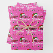 Pink Merry Christmas Santa Hat Reindeer Xmas Pink Inpakpapier Vel (In situ)