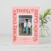 Pink Merry Everything and a Happy Always Feestdagenkaart (Staand voorkant)