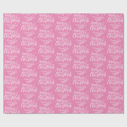 Pink Merry-kerstkalligrafiescript Patroon Cadeaupapier (Vlak)