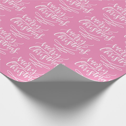Pink Merry-kerstkalligrafiescript Patroon Cadeaupapier (Hoek)