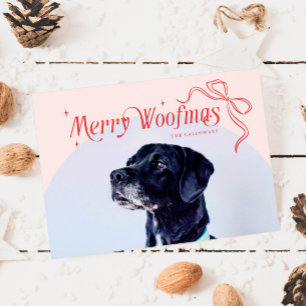 Pink Merry Woofmas Dog Christmas Holiday Kaart