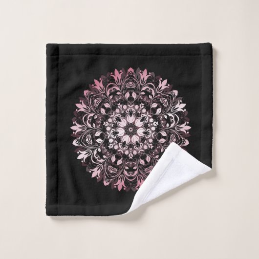 Pink Metallic Black | Floral Mandala | Monogram Bad Handdoek (Wasdoekje)