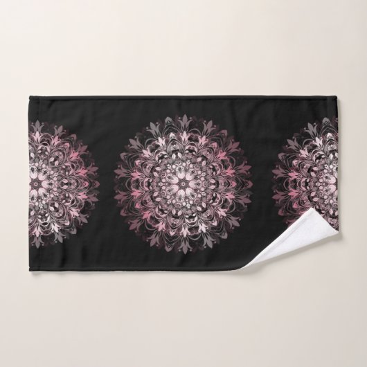 Pink Metallic Black | Floral Mandala | Monogram Handdoek (Handdoek)