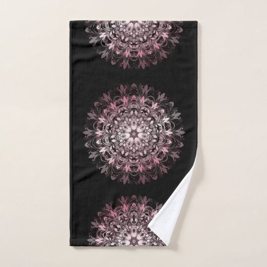 Pink Metallic Black | Floral Mandala | Monogram Handdoek (Handdoek)
