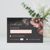 Pink Metallic Black Floral RSVP Kaartje (Staand voorkant)