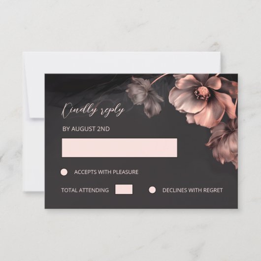 Pink Metallic Black Floral RSVP Kaartje (Voorkant)
