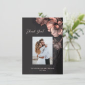 Pink Metallic Black Floral Wedding Thank You Bedankkaart (Staand voorkant)