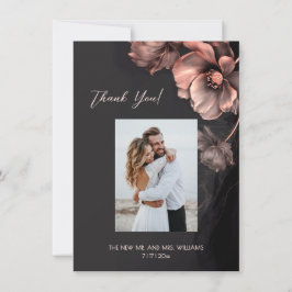 Pink Metallic Black Floral Wedding Thank You Bedankkaart