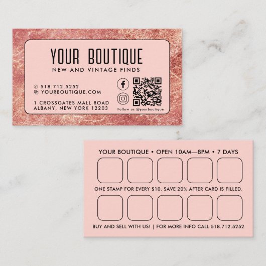 Pink Metallic QR Code Reward Visitekaartje (Voorkant / Achterkant)