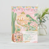 Pink Mexican Town Destination Wedding Save The Date (Staand voorkant)