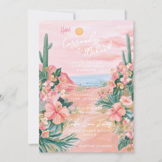 Pink Mexico Destination Wedding Kaart (Voorkant)