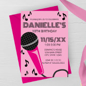 Pink Microphone Kids Birthday Invitation Kaart