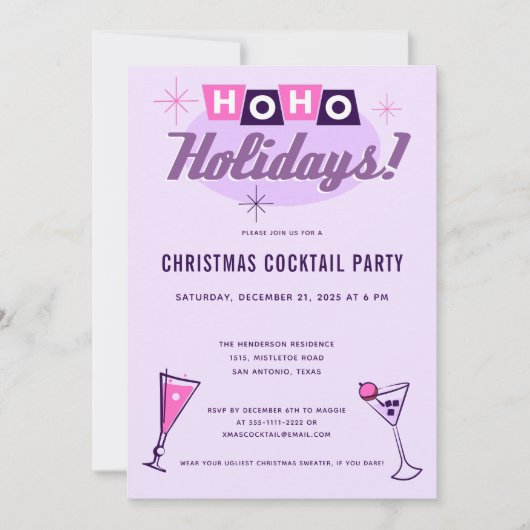 Pink Midcentury Modern Christmas Cocktail Party Kaart (Voorkant)
