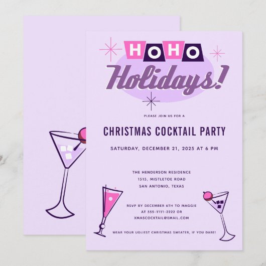 Pink Midcentury Modern Christmas Cocktail Party Kaart (Voorkant / Achterkant)