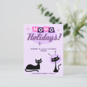 Pink Midcentury Modern Ho Ho Holidays Christmas Feestdagenkaart (Staand voorkant)