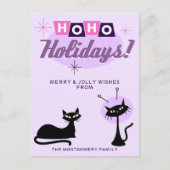 Pink Midcentury Modern Ho Ho Holidays Christmas Feestdagenkaart (Voorkant)