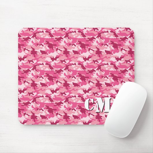 Pink Military Retro Camouflage Stencil Monogram Muismat (Met muis)