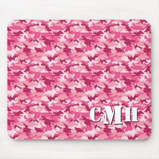 Pink Military Retro Camouflage Stencil Monogram Muismat (Voorkant)