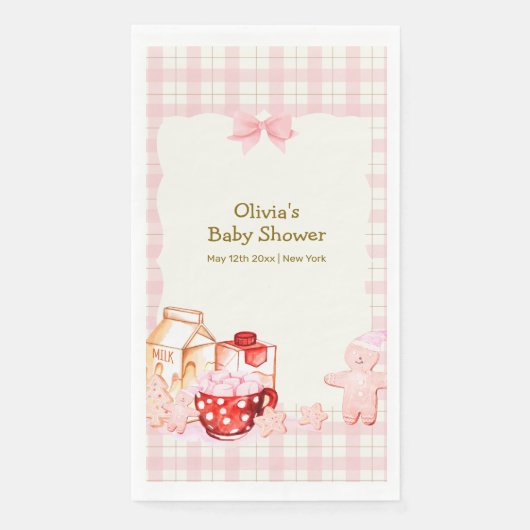 Pink Milk & Cookie Gingham Winter Baby shower Servet (Voorkant)