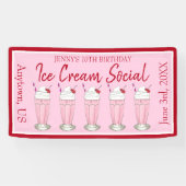 Pink Milkshake Ice Cream Social Birthday Party Spandoek (Horizontaal)