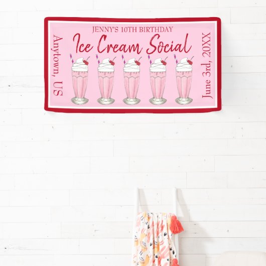 Pink Milkshake Ice Cream Social Birthday Party Spandoek (Insitu)