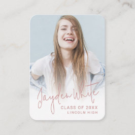 Pink Mini Modern Script Photo Graduation Invite Informatiekaartje