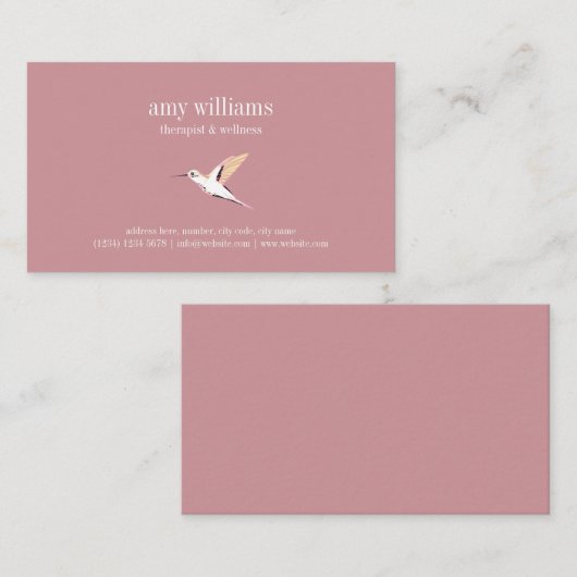 Pink minimal femenine hummingbird illustration visitekaartje (Voorkant / Achterkant)