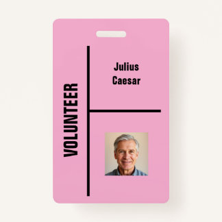 Pink Minimal Volunteer Event ID-badge Badge