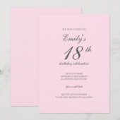 Pink Minimalist 18th Birthday Party Invitation Kaart (Voorkant / Achterkant)