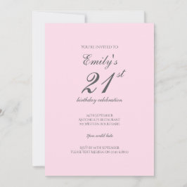 Pink Minimalist 21st Birthday Party Invitation Kaart