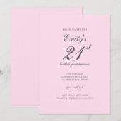 Pink Minimalist 21st Birthday Party Invitation Kaart (Voorkant / Achterkant)