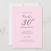 Pink Minimalist 30th Birthday Party Invitation Kaart (Voorkant)