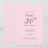 Pink Minimalist 30th Birthday Party Invitation Kaart (Voorkant / Achterkant)