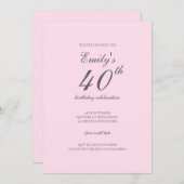Pink Minimalist 40th Birthday Party Invitation Kaart (Voorkant / Achterkant)