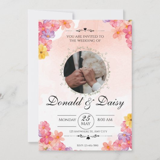 Pink Minimalist Floral Wedding Invitation Card Kaart (Voorkant)