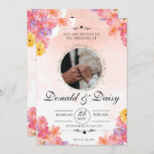 Pink Minimalist Floral Wedding Invitation Card Kaart (Voorkant / Achterkant)