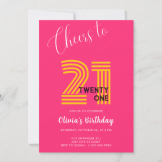 Pink Minimalist Girly 21st Birthday Invitation Kaart