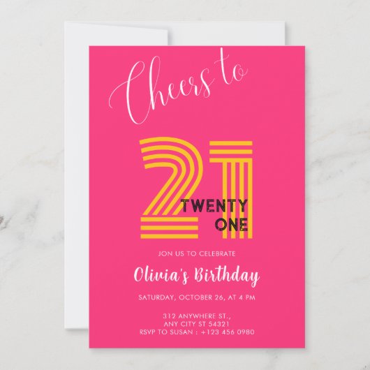 Pink Minimalist Girly 21st Birthday Invitation Kaart (Voorkant)