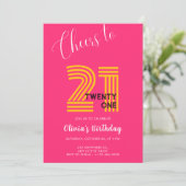 Pink Minimalist Girly 21st Birthday Invitation Kaart (Staand voorkant)